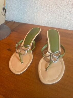 Y2K Vintage Coach Green Leather Butterfly Heel Sandals